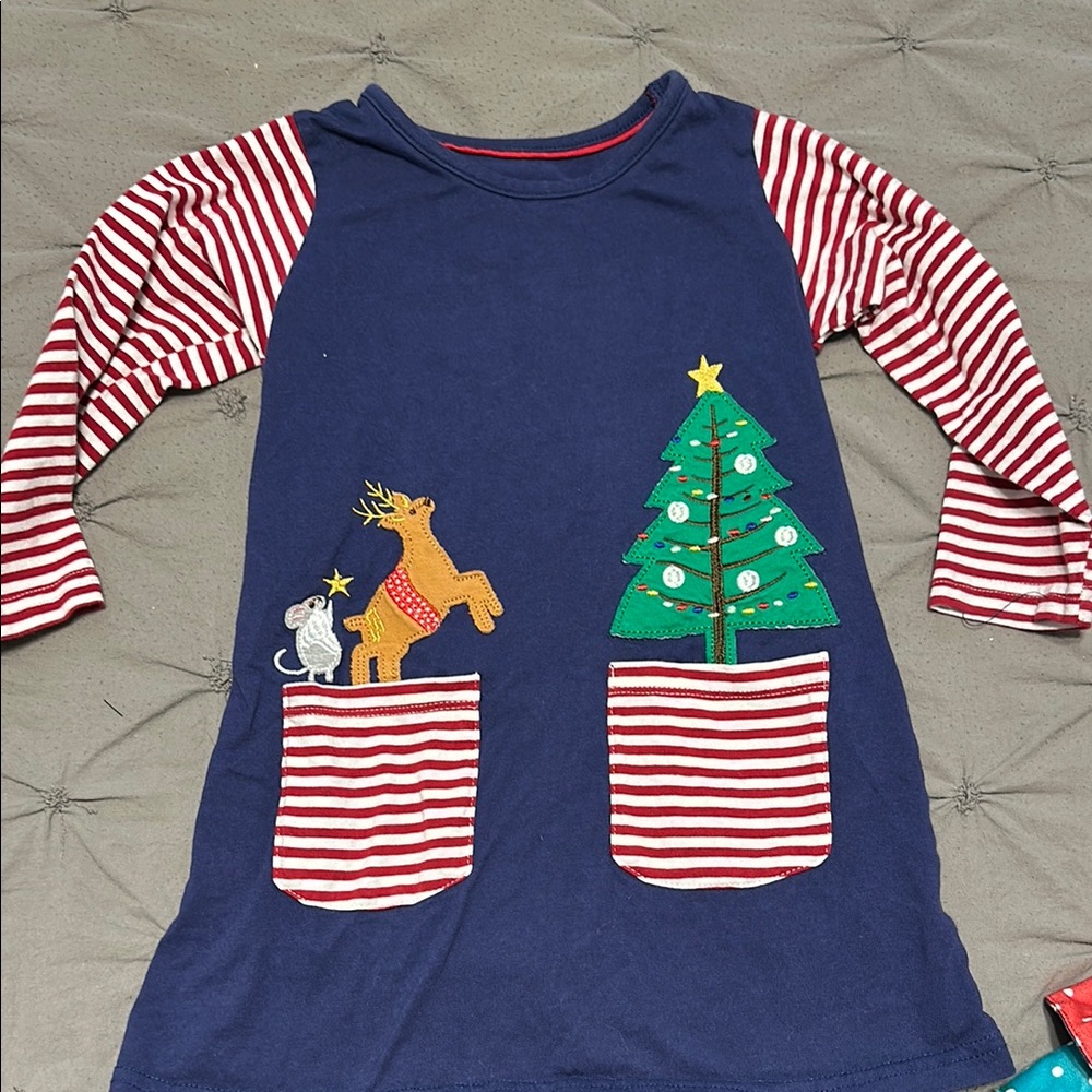 Festive Holiday Dress with Reindeer and Tree
